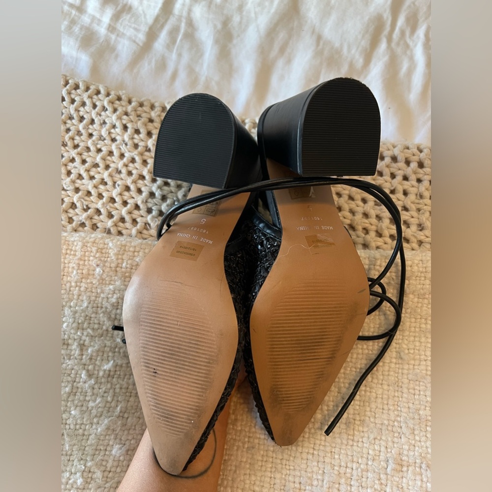 ASOS black lace up woven heels - Picture 4 of 5